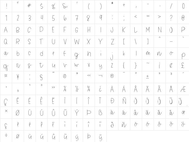 Tough Cookies Medium  glyph index