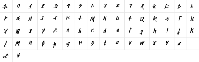 AncientSprawl Regular  glyph index