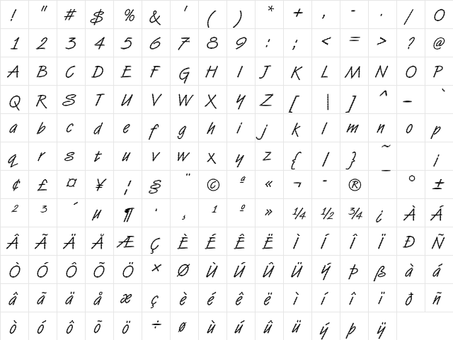 DTCVanDijkM38 Regular  glyph index