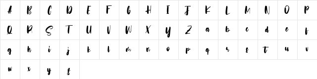 Ohayo Billie Regular  glyph index