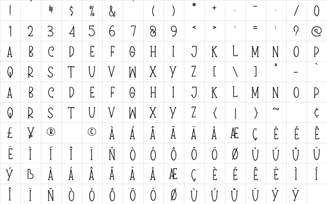GREEN HOUSE Regular  glyph index