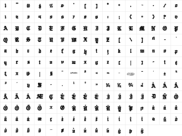 Quest Knight Academy Regular  glyph index