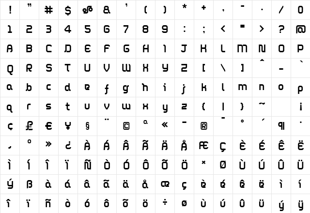 DieppeRegular Regular  glyph index