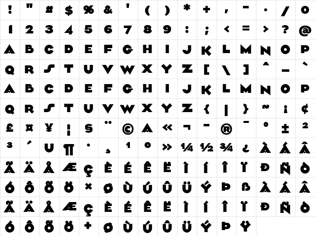 Aliment Bold  glyph index