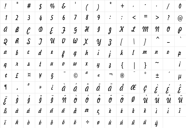 Jott 44 Thin Normal  glyph index
