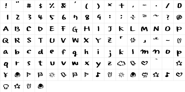 HolidayBold Regular  glyph index