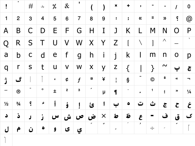 AGT Abdul Majeed Regular  glyph index