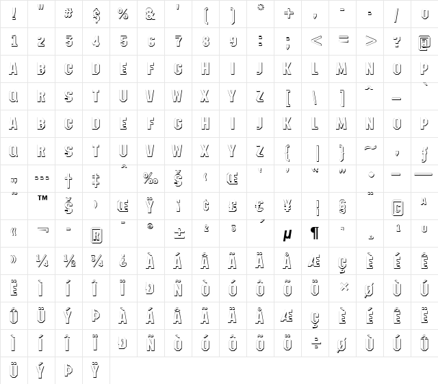 a_Meccano3Dxtr Regular  glyph index