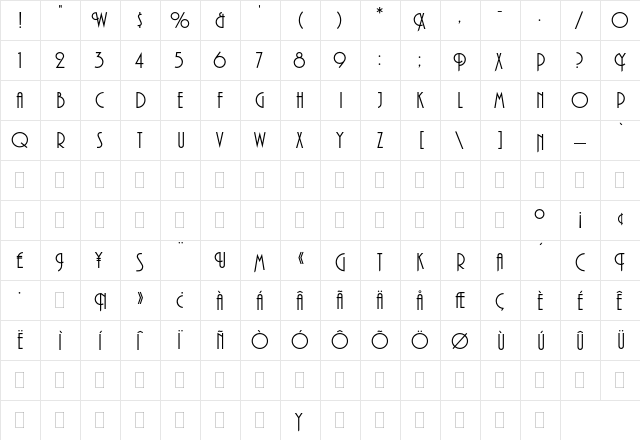 Plaza Plain  glyph index