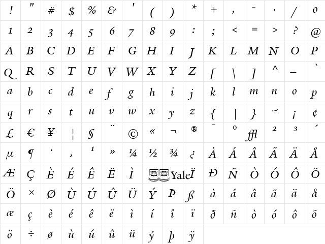 YaleDesign Italic  glyph index