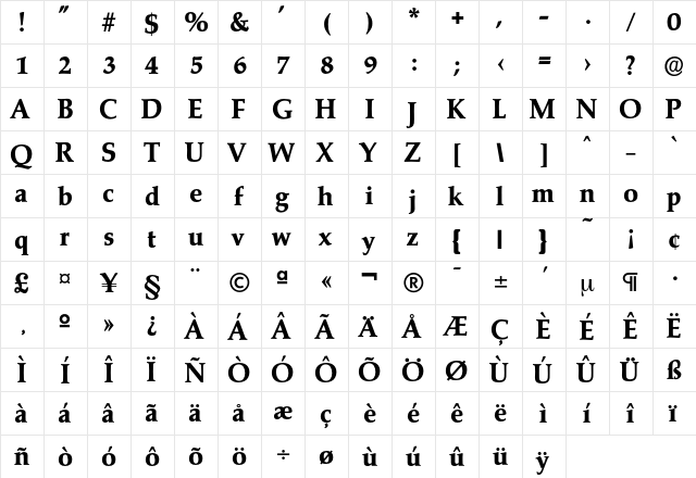 Marathon-Bold Regular  glyph index