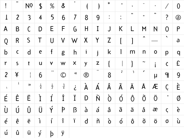 ArbitraryRegular Regular  glyph index