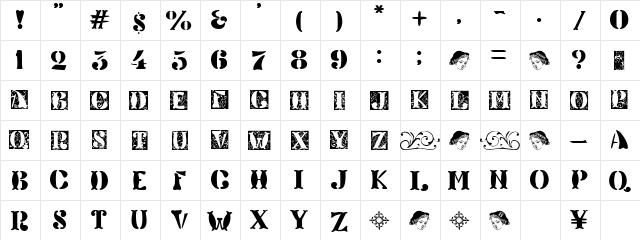 Veneto Regular  glyph index