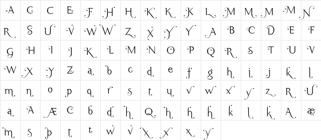 Ela Swashes XeLight Regular  glyph index