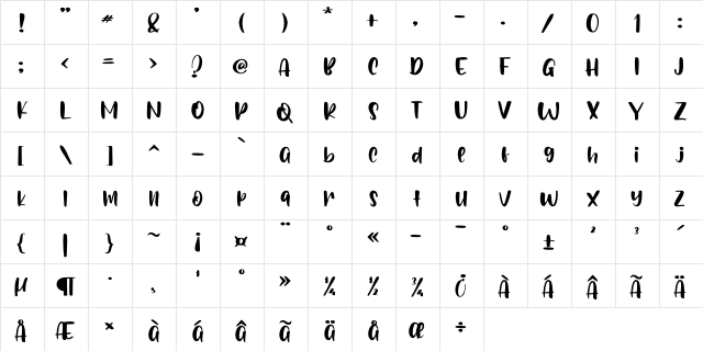 Big Stomach Regular  glyph index