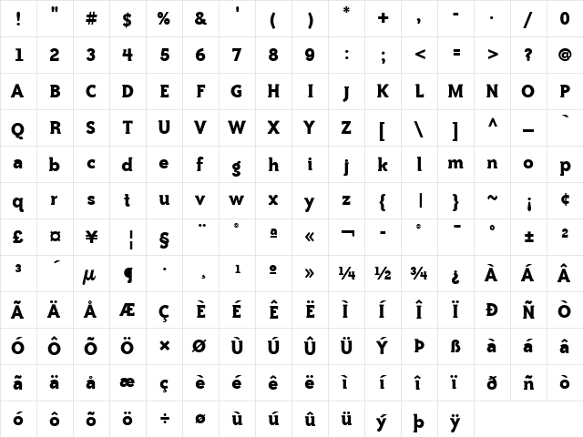 Bailey Quad ITC Bold  glyph index