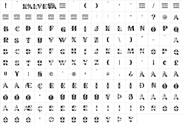 Kalveya Personal Use Regular  glyph index