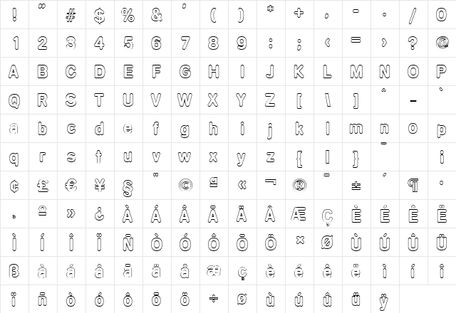AndreasBeckerOutline Bold  glyph index