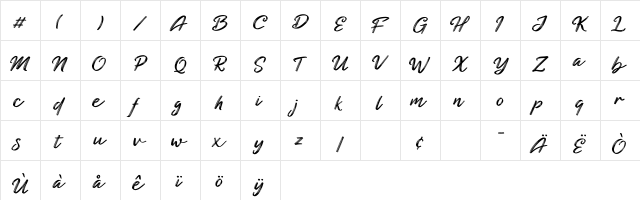 Blackened Script Demo Regular  glyph index