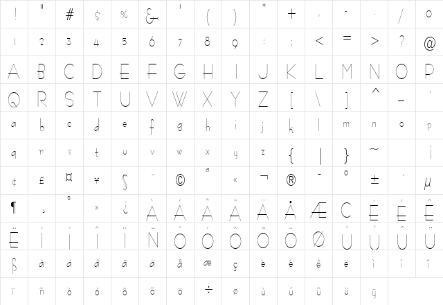 Bernie Condensed Normal  glyph index