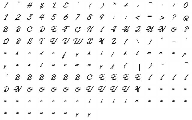 United Stay Regular  glyph index
