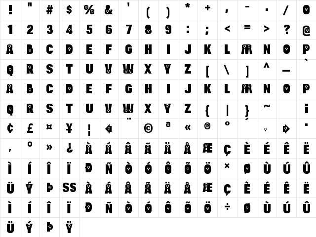 Bulltoad Female Regular  glyph index