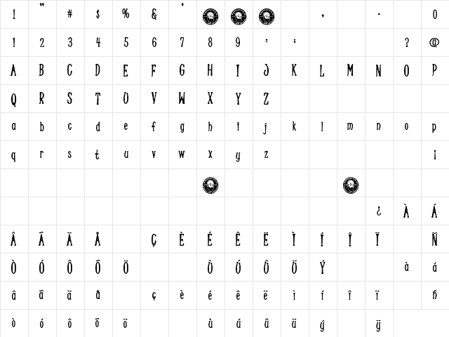 Graphic Lady Regular  glyph index