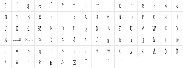 JugendWF Regular  glyph index