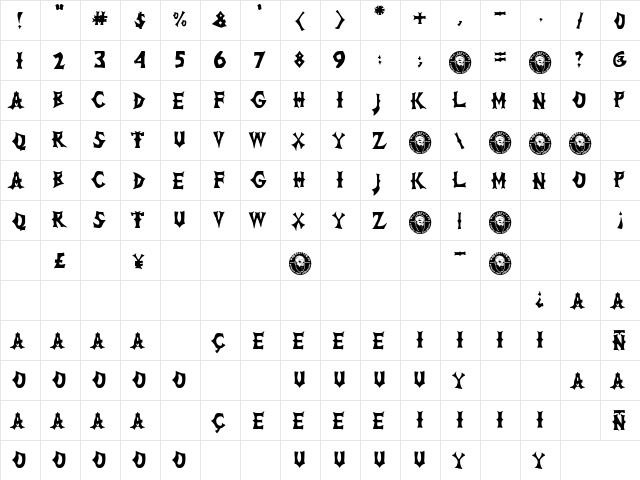 The Lord of War Regular  glyph index