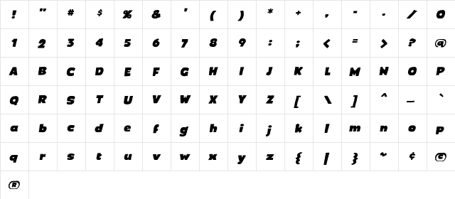 Crimewave BB Italic  glyph index