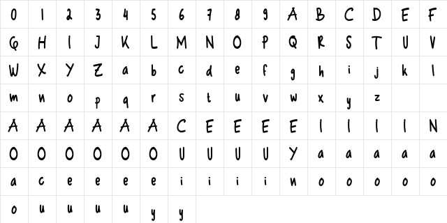 Akabiluru Style Handwritten  glyph index