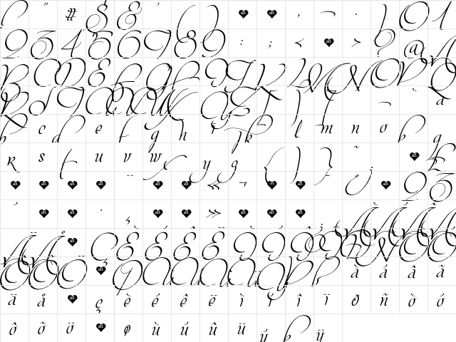 Mon Amour Script Alt Regular  glyph index