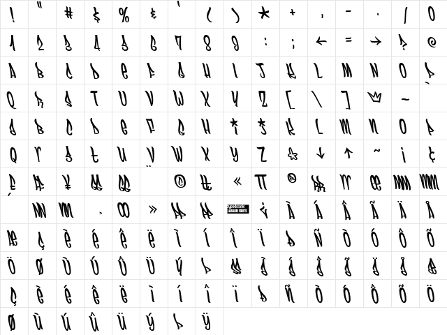 Funboy Regular  glyph index