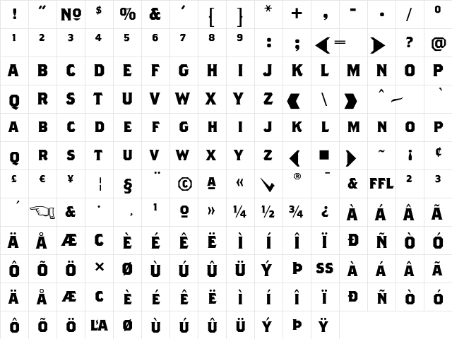 Brothers BoldAlternates  glyph index