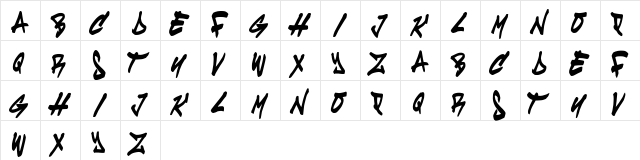 cruze Bold  glyph index