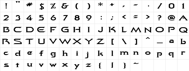 QuasarExtended Regular  glyph index