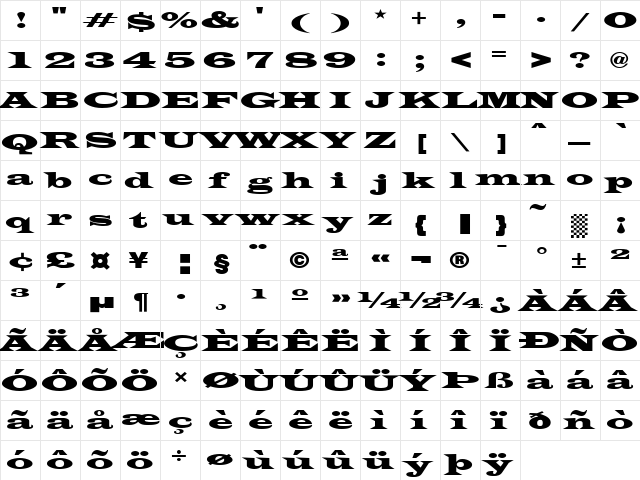 Latin-WideExt Normal  glyph index