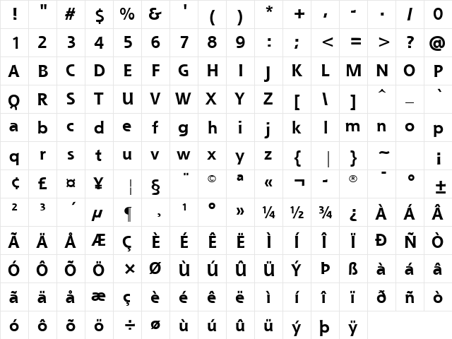 Misty Mountain 4 Bold  glyph index