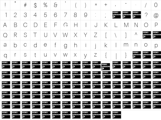 Finis Grotesk DEMO Thin Regular  glyph index