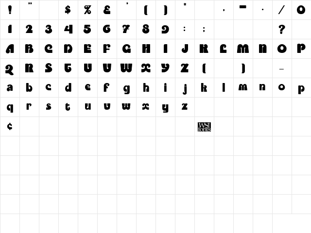 PookyDisplay Regular  glyph index