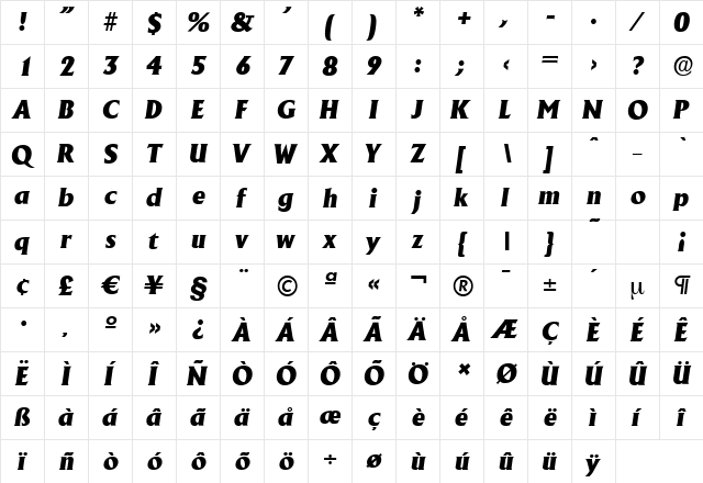 AdelonSerial-Heavy Italic  glyph index