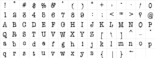 PC Dot Writer Regular  glyph index