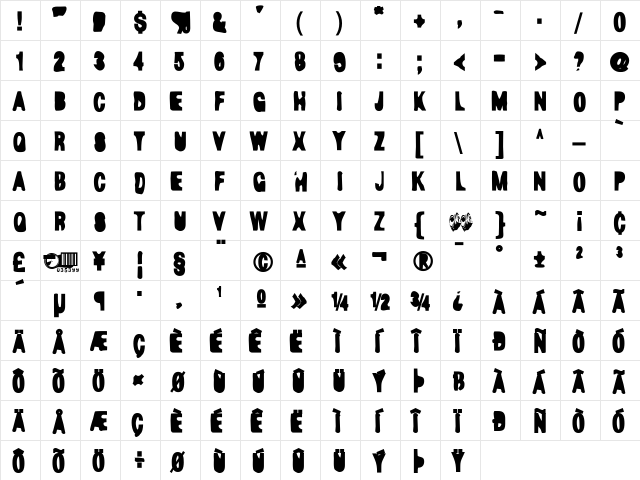 D44Caps Bold  glyph index