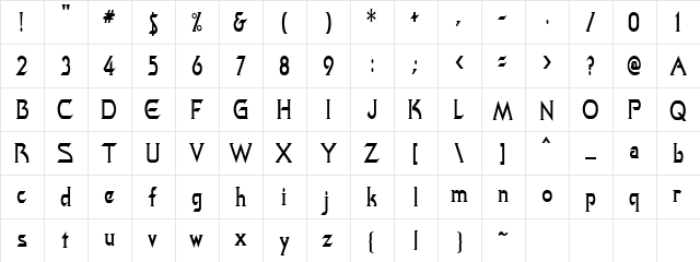 QuasarCondensed Regular  glyph index