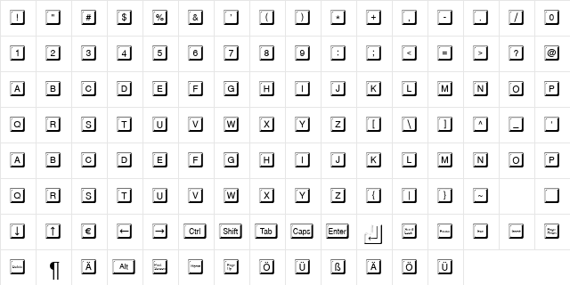 KeyboardTwo Regular  glyph index