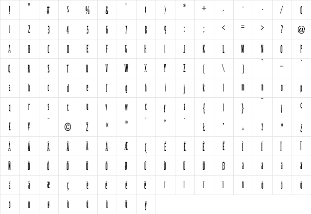 Cinderella Regular  glyph index