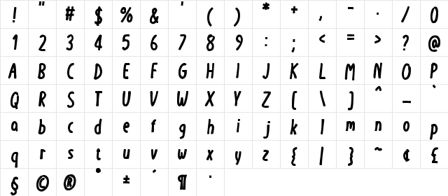 Valentine Monster Regular  glyph index