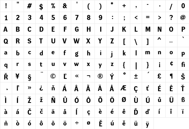 Dynamo R Regular  glyph index