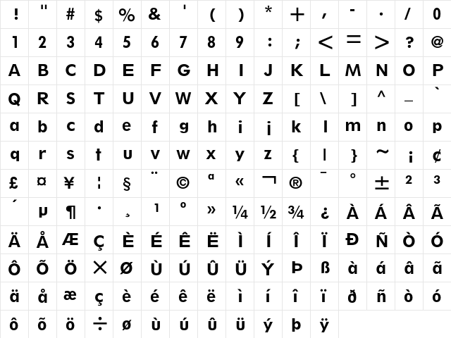 Spartan Heavy Classified  glyph index