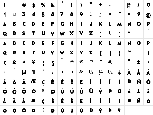 Pages Grotesque Black Demo Regular  glyph index